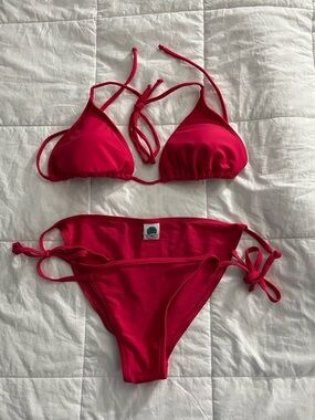 Hot Pink Tie-Side Triangle Bikini - Brand: